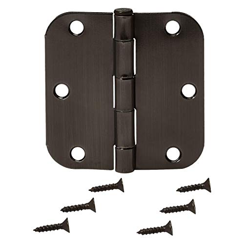 Amazon Basics Rounded 3.5 Inch x 3.5 Inch Door Hinges, Oil Rubbed Bronze, 72 Count (Pack of 1) view 3