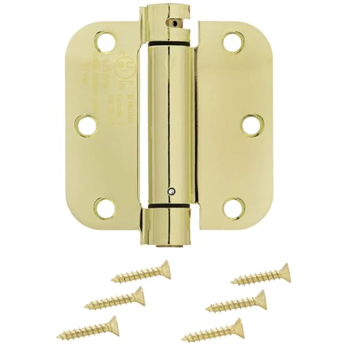 Amazon Basics Self-Closing Door Hinge, 3.5 Inch x 3.5 Inch, Polished Brass, 1-Piece, Hardware Included view 3