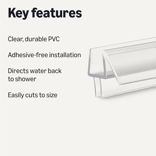 Amazon Basics Shower Door Bottom Seal Drip Rail for 3/8" Thick Glass, Clear Durable PVC, Directs Water Back, 38.7 inches Length view 2