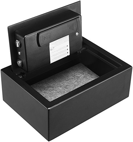 Amazon Basics Small Slim Desk Drawer Security Safe with Programmable Electronic Keypad, 0.1 Cubic Feet, Small Safe, Black, 11.8''W x 8.6''D x 4.4''H