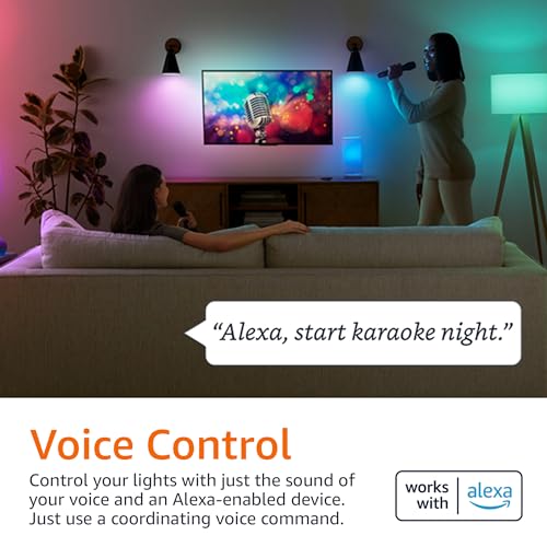 Amazon Basics Smart A19 LED Light Bulb, Color Changing, 9W (60W Equivalent), 800LM, Works with Alexa Only, 2.4 GHz Wi-Fi, No Hub Required, 1 Pack