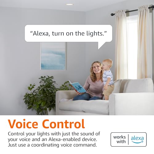 Amazon Basics Smart BR30 LED Light Bulbs for Bedroom Living Room, Dimmable Soft White (2700K), 9W (60W Equivalent), 800LM, Voice Control, Works with Alexa Only, 2.4 GHz Wi-Fi, No Hub Required, 4-Pack view 3
