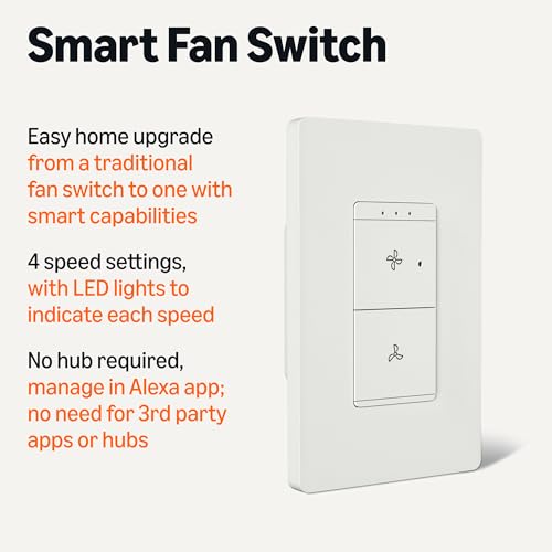 Amazon Basics Smart Ceiling Fan Control Switch, 4-Speed, Single Pole, Voice Control, Works with Alexa Only, Control from Anywhere, 2.4 GHz Wi-Fi, No Hub Required, White view 2