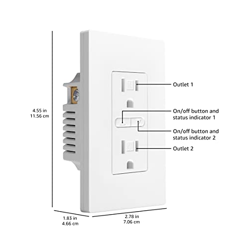 Amazon Basics Smart In-Wall Outlet, Works with Alexa Only, 15 Amps, 2.4 GHz Wi-Fi, No Hub Required, White