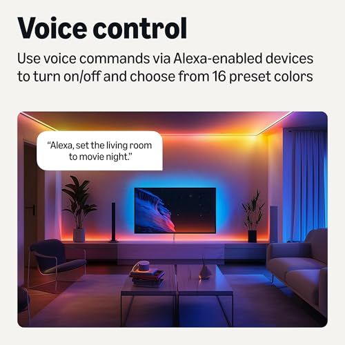 Amazon Basics Smart LED Light Strip, 32.8 Feet (2 Rolls of 16.4 Feet), RGB + Tunable White, Works with Alexa Only, 2.4 GHz Wi-Fi, No Hub Required