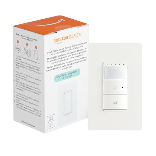 Amazon Basics Smart Motion Sensor Dimmer Switch, Single Pole, Works with Alexa Only, 2.4 GHz Wi-Fi, No Hub Required, 1 Pack, White