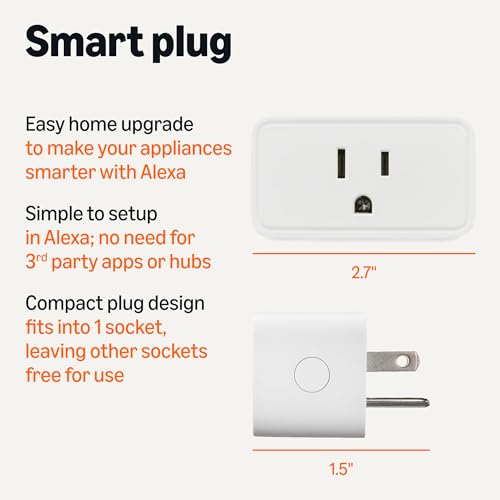 Amazon Basics Smart Plug, Works with Alexa Only, 2.4 GHz Wi-Fi, No Hub Required, 1 Pack, White