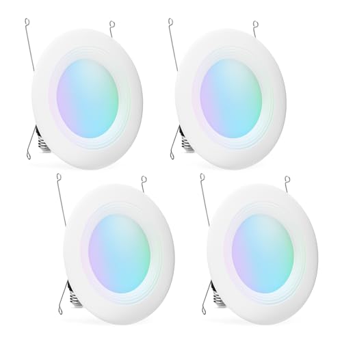 Amazon Basics Smart Recessed 5/6 Inch Downlight, Color Changing, Works with Alexa only, 2.4GHz WiFi, 4 Pack