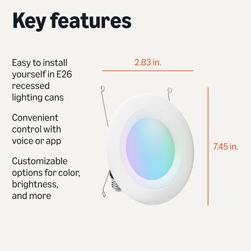 Amazon Basics Smart Recessed 5/6 Inch Downlight, Color Changing, Works with Alexa only, 2.4GHz WiFi, 4 Pack view 2