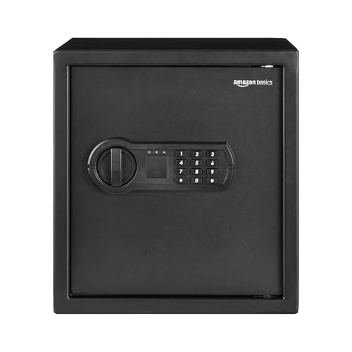 Amazon Basics Steel Home Security Electronic Safe with Programmable Keypad Lock for Documents, Jewelry, Valuables, 1.2 Cubic Feet, Black, 13"W x 13"D x 14.2"H