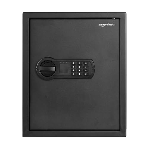Amazon Basics Steel Home Security Safe with Electronic Keypad, Programmable Combination Lock for Documents, Jewelry, Valuables, Removable Shelf, 1.52 Cubic Feet, Black, 13.8"W x 13"D x 16.5"H view 2