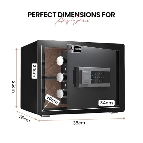 Amazon Basics Steel Home Security Safe with Electronic Keypad, Programmable Combination Lock for Documents, Jewelry, Valuables, Removable Shelf, 1.52 Cubic Feet, Black, 13.8"W x 13"D x 16.5"H view 3