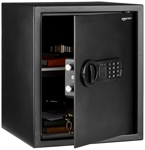 Amazon Basics Steel Home Security Safe with Programmable Electronic Combination Lock for Documents, Jewelry, Valuables, 1.52 Cubic Feet, Black, 13.8"W x 13"D x 16.5"H