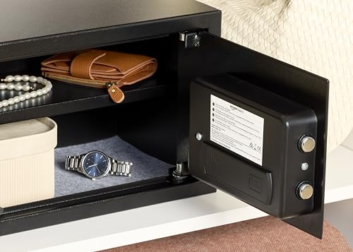Amazon Basics Steel Security Safe and Lock Box with Electronic Keypad, for Cash, Jewelry, Documents, Black, 0.5 Cubic Feet, 13.8" W x 9.8" D x 9.8" H