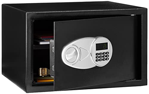 Amazon Basics Steel Security Safe and Lock Box with Electronic Keypad, Easy to Use, Secure Cash, Jewelry, Documents, Black, 1.2 Cubic Feet, 16.9-x-14.6-x-10.6-inches (WxDxH)