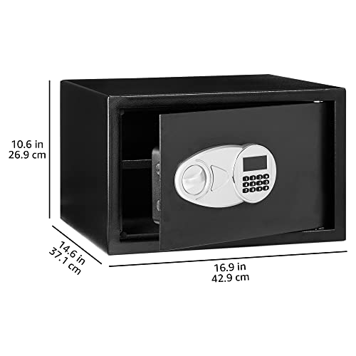 Amazon Basics Steel Security Safe and Lock Box with Electronic Keypad, Easy to Use, Secure Cash, Jewelry, Documents, Black, 1.2 Cubic Feet, 16.9-x-14.6-x-10.6-inches (WxDxH)