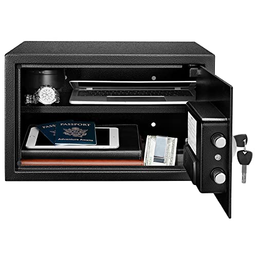Amazon Basics Steel Security Safe and Lock Box with Electronic Keypad, Easy to Use, Secure Cash, Jewelry, Documents, Black, 1.2 Cubic Feet, 16.9-x-14.6-x-10.6-inches (WxDxH)