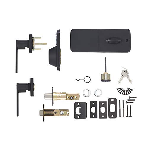 Amazon Basics Traditional Electronic Keypad, Keyless Entry Door Lock Deadbolt with Handle Set, Key Pad Front Door with Knob, Traditional Door Locks for Front Door, Door Handle, Matte Black, 1-Pack