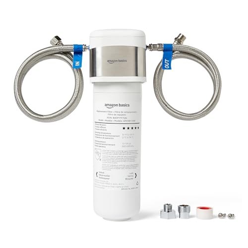 Amazon Basics Under Sink Water Filter System, NSF/ANSI 42 & 372 Certified, Easy Twist-and-Lock Design, 11,000 Gallons, 1 Year Service Life, White