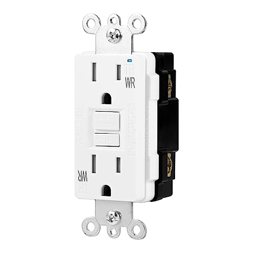 Amazon Basics Weather-Resistant GFCI Receptacle with LED Indicator, Tamper Resistant, Ground Fault Protection, 15 Amp, White