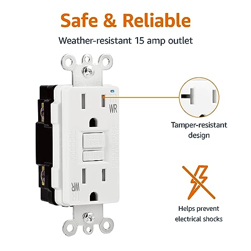 Amazon Basics Weather-Resistant GFCI Receptacle with LED Indicator, Tamper Resistant, Ground Fault Protection, 15 Amp, White