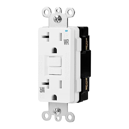 Amazon Basics Weather-Resistant Tamper-Resistant GFCI Receptacle with LED Indicator, Self-Test Feature, Ground Fault Circuit Interrupter for Indoor or Outdoor Use, 20 Amp, White