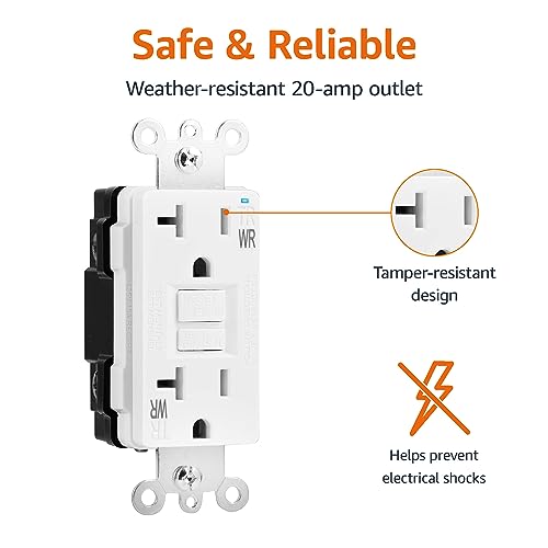 Amazon Basics Weather-Resistant Tamper-Resistant GFCI Receptacle with LED Indicator, Self-Test Feature, Ground Fault Circuit Interrupter for Indoor or Outdoor Use, 20 Amp, White view 3