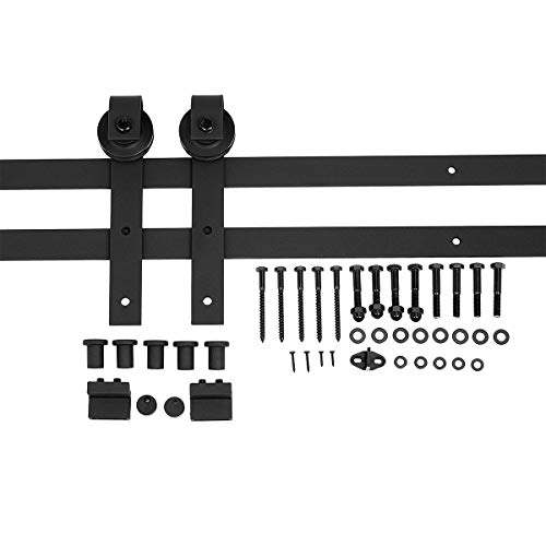 AmazonBasics Sliding Barn Door Hardware Kit, 6.6 foot, J Shape, Black