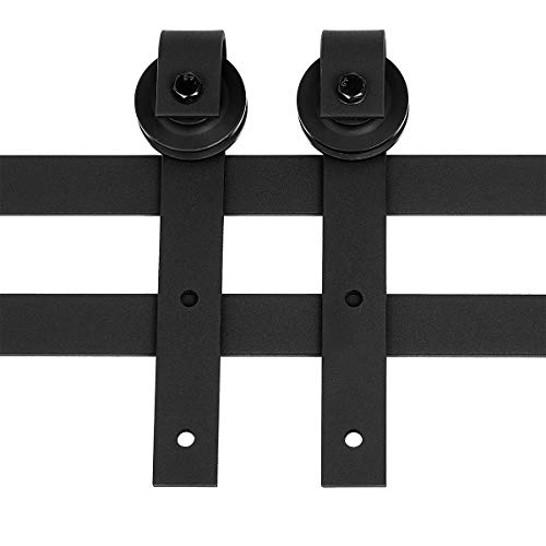 AmazonBasics Sliding Barn Door Hardware Kit, 6.6 foot, J Shape, Black