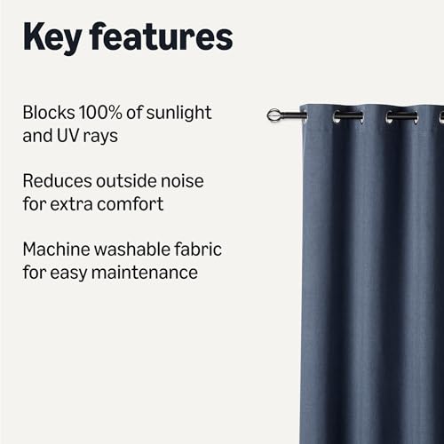 Amazon Basics 100% Blackout Curtains with Grommets, 52 x 84 Inches, Navy, 2 Panels view 2
