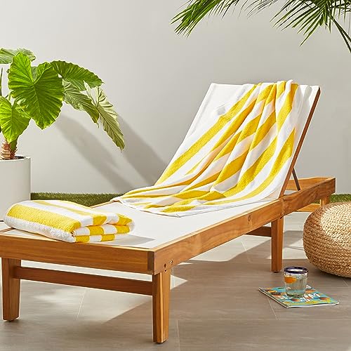 Amazon Basics 100% Cotton Terry Cabana Stripe Pool & Beach Towels, Soft & Absorbent, Large, 2-Pack, Yellow, 30" x 60"