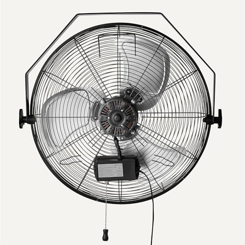 Amazon Basics 18" Indoor Wall-Mounted Fan, Industrial Fan, With Tilt Head, Heavy-Duty Metal Blades, 3 Speeds Up to 1550 RPM and 3781 CFM, For Warehouse, Basement, Commercial Space, Black