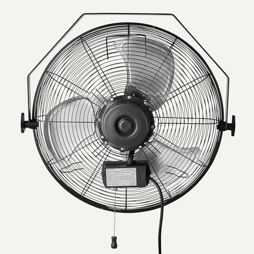 Amazon Basics 18" Outdoor Heavy-Duty Misting Fan, Wall-Mounted, Industrial, Waterproof (IP44), With Tilt Head, Metal Blades, Dual Ball Bearing Motor, 3 Speeds Up to 1550 RPM and 3781 CFM, Black view 3