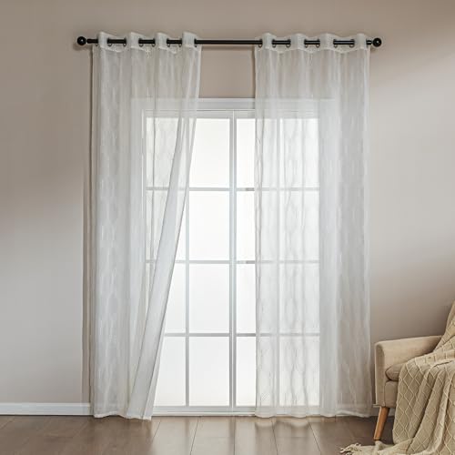 Amazon Basics 2-Piece Embroidery Sheer Curtain Set, Light Filtering Hollow Drapes for Living Room and Bedroom, 52" W × 95" L, White Classic Waves