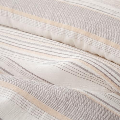 Amazon Basics 2-Piece Jacquard Microfiber Comforter and Pillow Sham Set, All-Season Bedding Set, Beige Striped, Twin