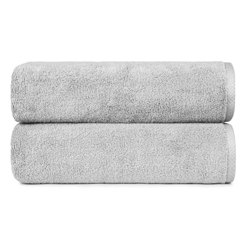 Amazon Basics 2 Piece Quick-Dry Oversize Bath Towel, 100% Cotton, Platinum, 54" x 30"