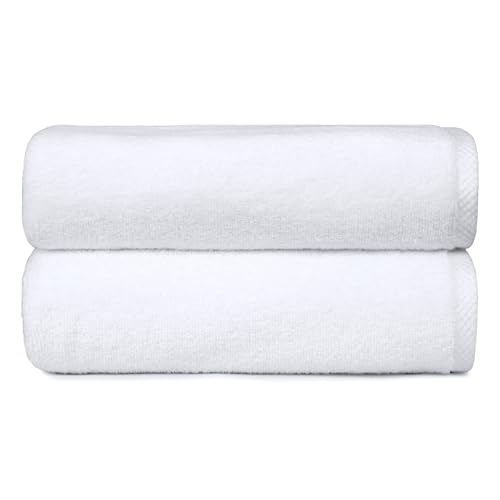 Amazon Basics 2 Piece Quick-Dry Oversize Bath Towel, 100% Cotton, White, 54" x 30"