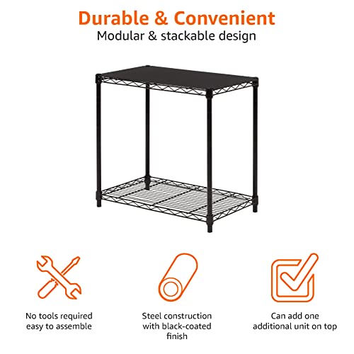 Amazon Basics 2-Shelf Stackable Storage, 13.3" D x 23.2" W x 22.2" H, Black
