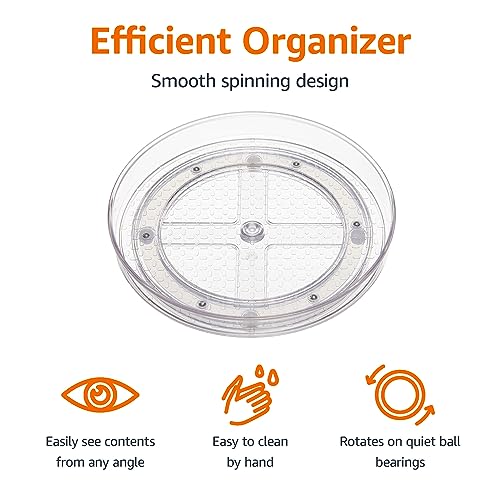 Amazon Basics 2 Tier Lazy Susan Turntable Organizer, 9" Diameter, 2-Pack, Clear