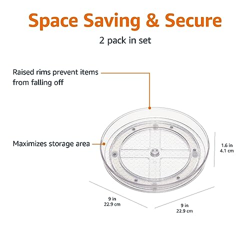 Amazon Basics 2 Tier Lazy Susan Turntable Organizer, 9" Diameter, 2-Pack, Clear