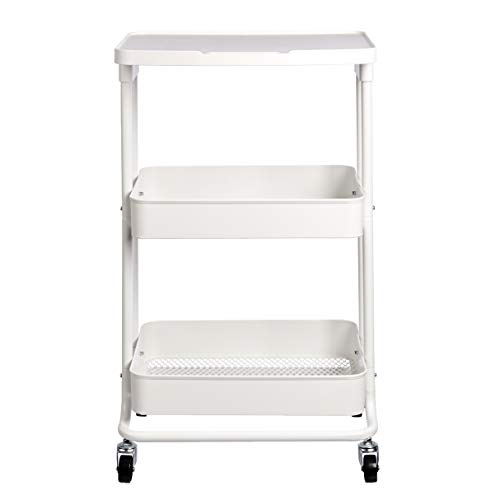 Amazon Basics 2-Tier Rolling Metal Utility Cart with Shelf, Portable Multi-Functional Storage, White view 2
