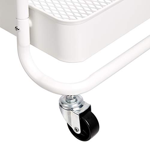 Amazon Basics 2-Tier Rolling Metal Utility Cart with Shelf, Portable Multi-Functional Storage, White view 3