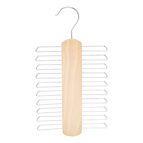 Amazon Basics 20 Bar Wooden Tie Hanger & Belt Rack, Closet Organizer, Natural, 2-Pack
