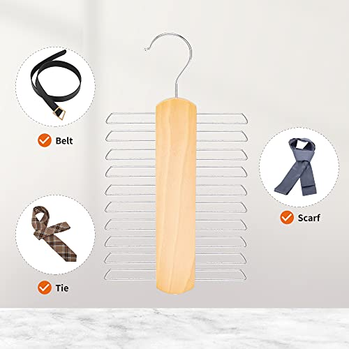 Amazon Basics 20 Bar Wooden Tie Hanger & Belt Rack, Closet Organizer, Natural, 2-Pack view 2