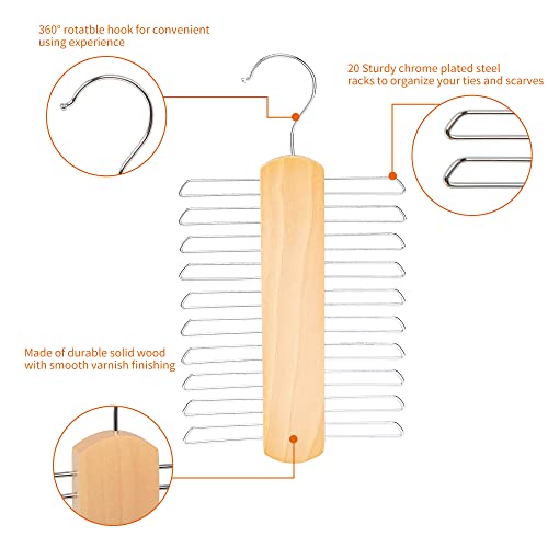 Amazon Basics 20 Bar Wooden Tie Hanger & Belt Rack, Closet Organizer, Natural, 2-Pack view 3