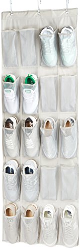 Amazon Basics 20 Large Pocket Over-the-Door Hanging Shoe Organizer, Grayish Tan