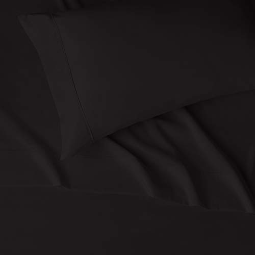 Amazon Basics 3 Count Lightweight Super Soft Easy Care Microfiber Bed Sheet Set with 14" Deep Pockets - Twin (Pack of 4), Black, Solid