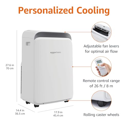 Amazon Basics 3-In-1 Portable Air Conditioner with Remote, Timer, Sleep Mode, Auto Swing, Dehumidifier, 10000 BTU (ASHRAE)/6000 BTU (SACC), Cools Bedroom Up to 450 Sqf, White view 2