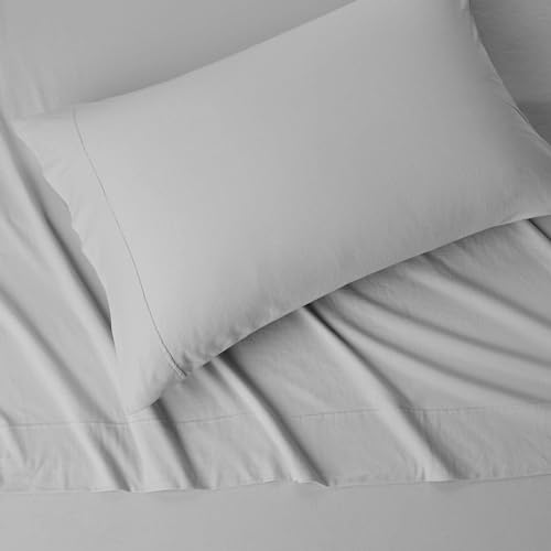Amazon Basics 3 Piece Bed Sheets Set, 100% Cotton Jersey, Includes Super Soft, Flat and Fitted Sheets, Pillowcase, Toddler, Light Gray, Solid