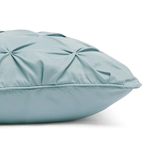 Amazon Basics 3-Piece Soft, Lightweight All-Season Down-Alternative Comforter Bedding Set, Pinch Pleat Design with Piped Edges, Full/Queen, Spa Blue view 3